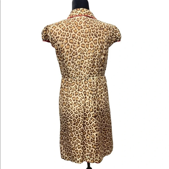 Boston Proper 100% Silk Animal Print Dress w red contrast buttons front Lined - Picture 9 of 12